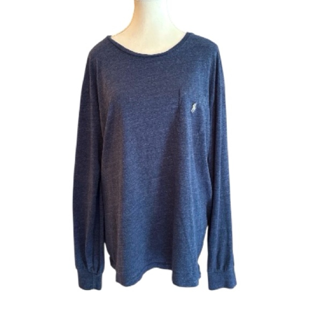 Polo Ralph Lauren Tee Classic Preppy Long Sleeve Pocket‎ XL Navy Blue Cotton